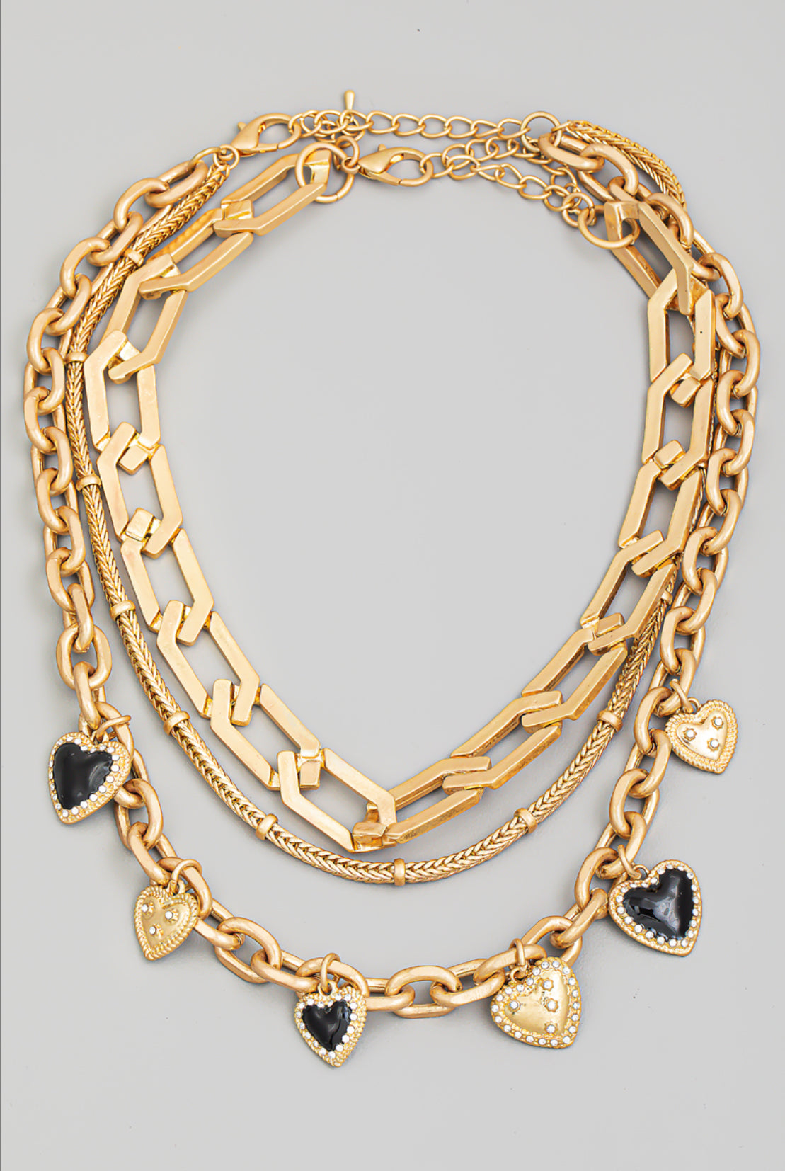 Assorted Layered Chain Heart Charm Necklace