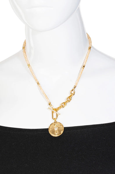 Beaded Chain Link Eye Love U Coin Necklace