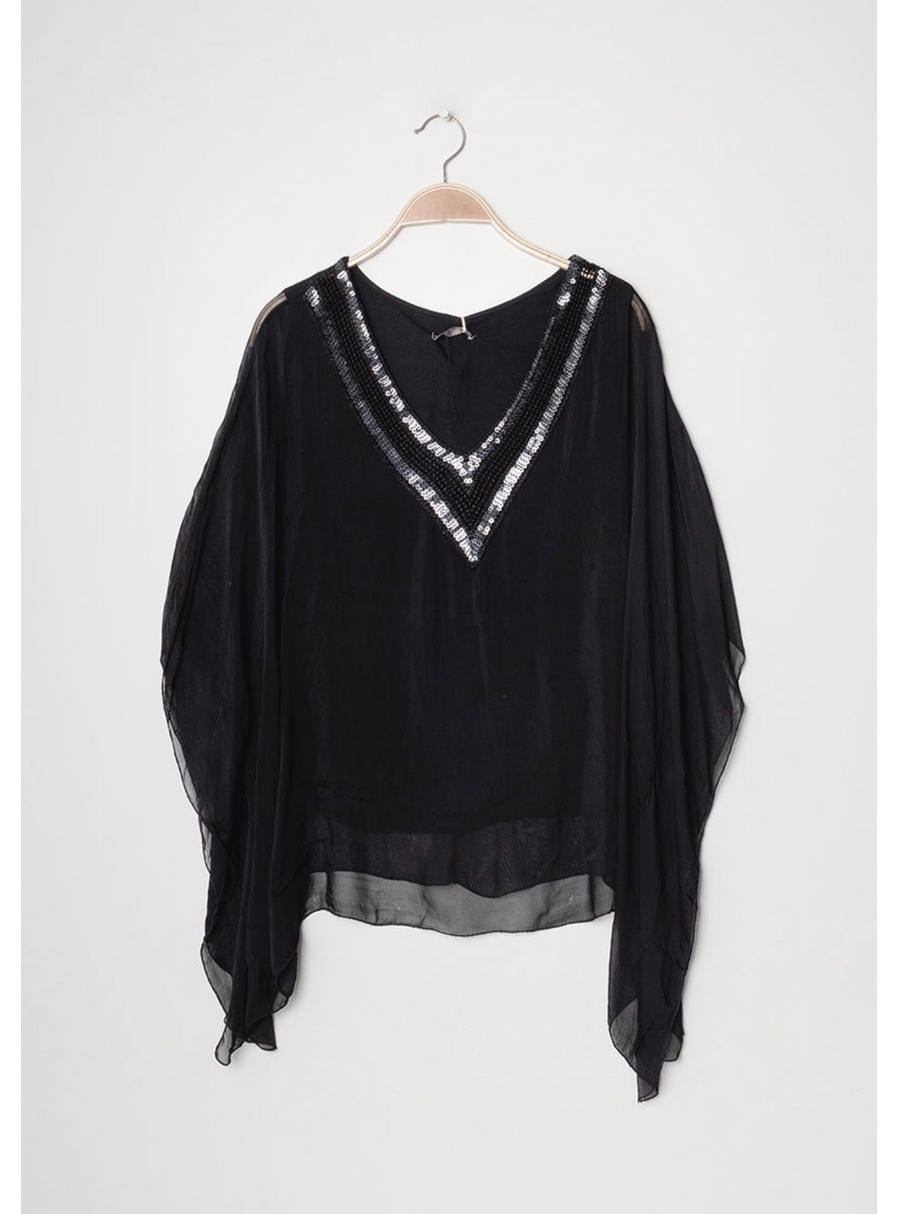 Sequin Neck Poncho Silk Top- Italian