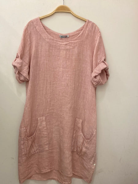 Short Sleeve Linen Dress - Italian