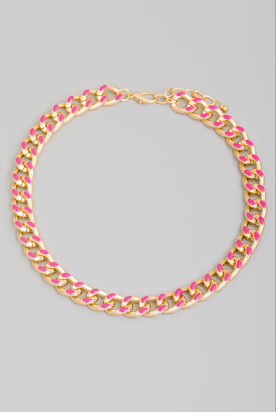 Enamel Accent Curb Chain Necklace