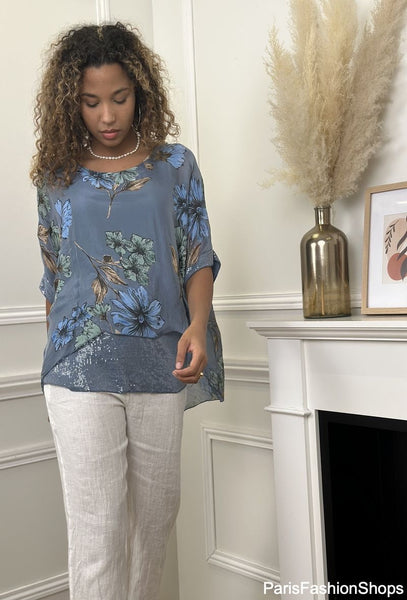 Floral Print Silk Poncho Blouse - Italian