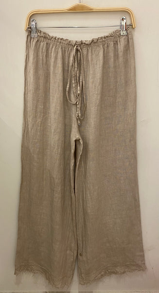 Wide Leg Fringe Linen Pants - Italian