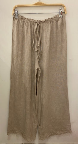 Wide Leg Fringe Linen Pants - Italian