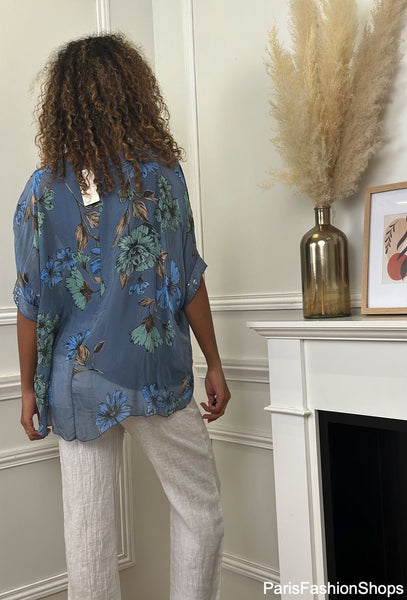 Floral Print Silk Poncho Blouse - Italian