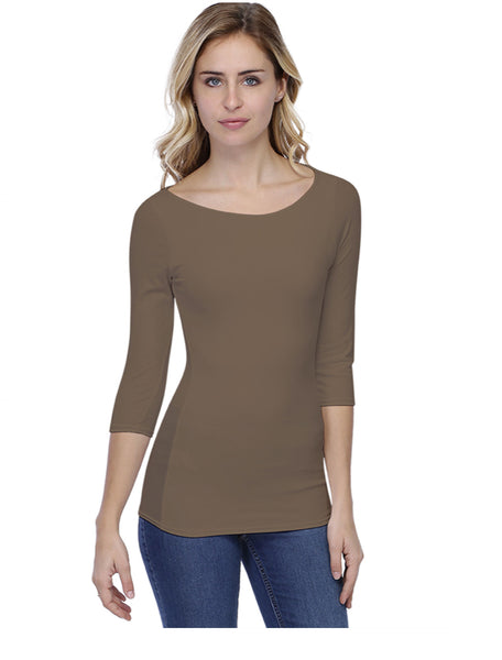 3/4 Sleeve Boat Neck Top