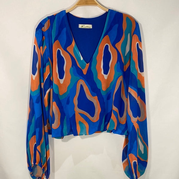 Long Sleeve  V Neck Print Top