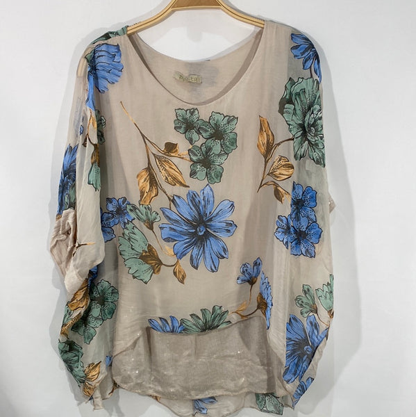 Floral Print Silk Poncho Blouse - Italian