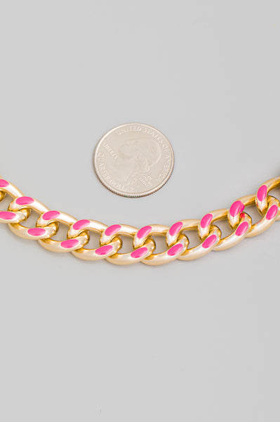 Enamel Accent Curb Chain Necklace