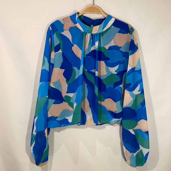 Long Sleeve Mock Neck Print Top