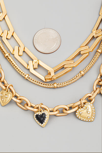 Assorted Layered Chain Heart Charm Necklace