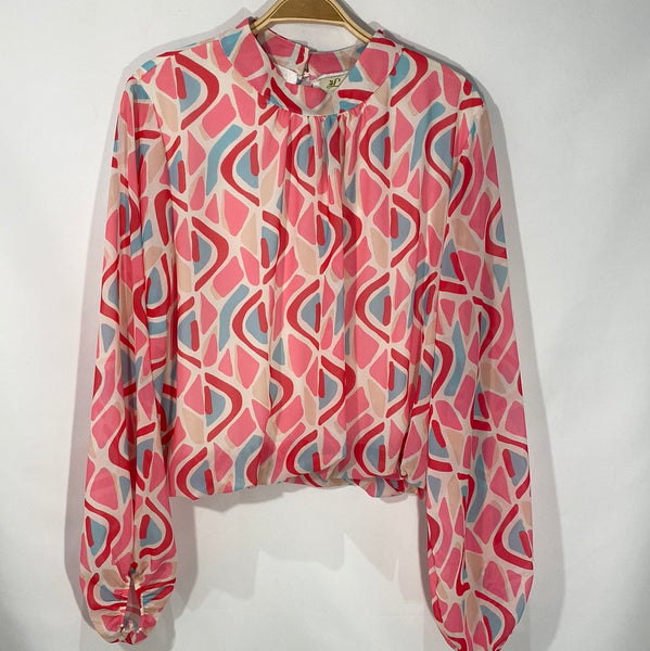 Long Sleeve Mock Neck Print Top