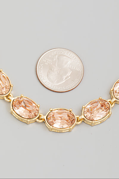 Oval Crystal Chain Link Necklace
