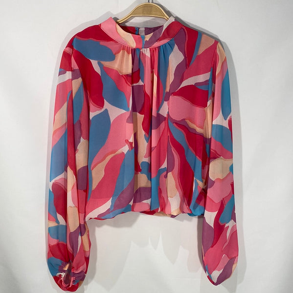 Long Sleeve Mock Neck Print Top