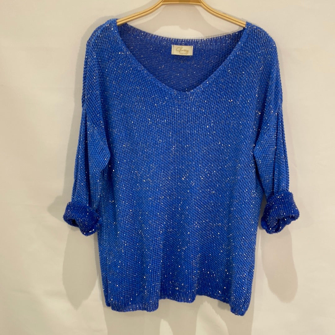 Long Sleeve  Glitzy V-Neck Sweater