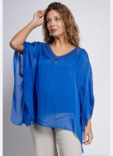 Sequin Neck Poncho Silk Top- Italian