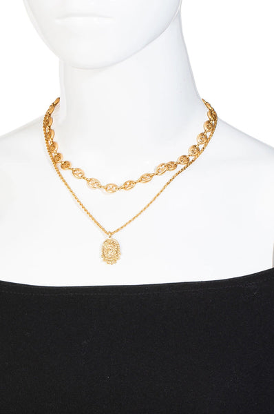 Layered Mariner Chain Coin Pendant Necklace Set