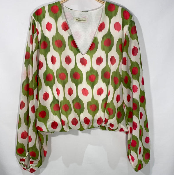 Long Sleeve  V Neck Print Top