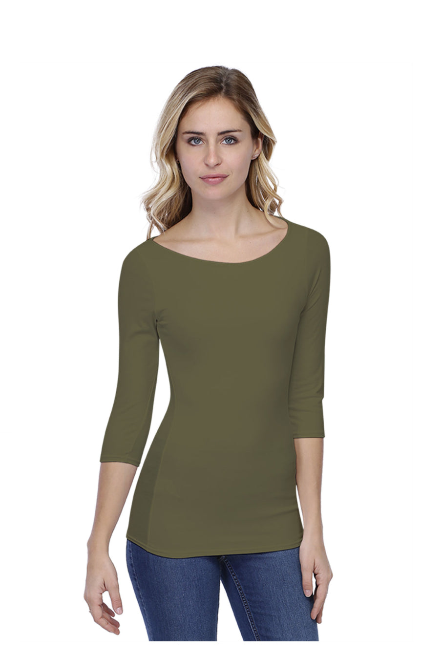 3/4 Sleeve Boat Neck Top