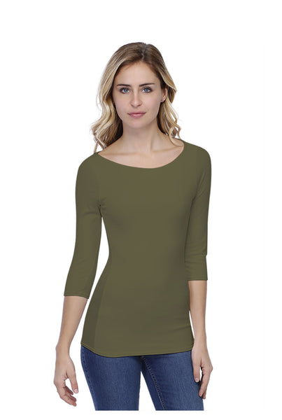 3/4 Sleeve Boat Neck Top