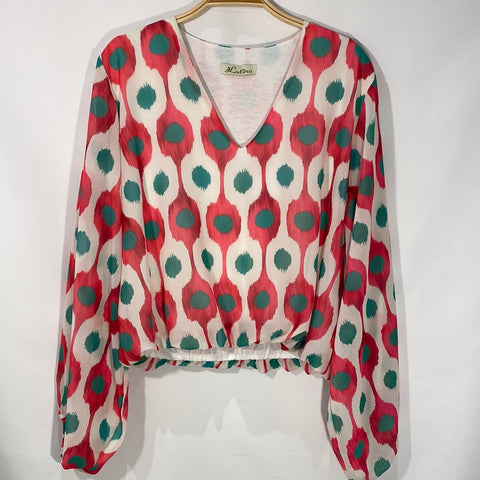 Long Sleeve  V Neck Print Top