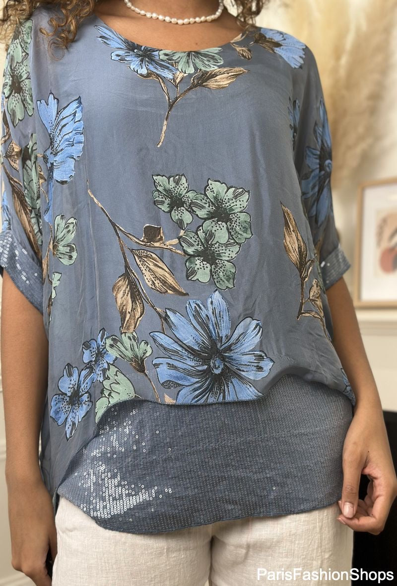 Floral Print Silk Poncho Blouse - Italian