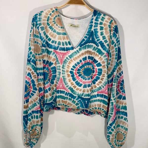 Long Sleeve  V Neck Print Top