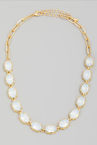 Oval Crystal Chain Link Necklace